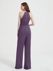 Jumpsuit Plissé Sans Manches à Encolure Licou avec Ceinture Plum Grande Taille