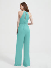 Jumpsuit Plissé Sans Manches à Encolure Licou avec Ceinture Spa Grande Taille