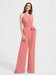 Jumpsuit Plissé Sans Manches à Encolure Licou avec Ceinture Sunset Grande Taille