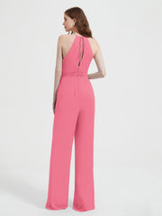 Jumpsuit Plissé Sans Manches à Encolure Licou avec Ceinture Pastèque Grande Taille