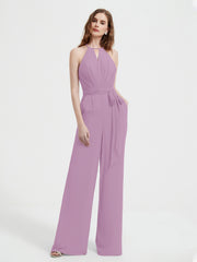Jumpsuit Plissé Sans Manches à Encolure Licou avec Ceinture Glycine Grande Taille