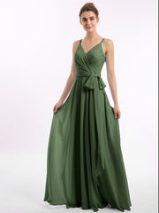 Spaghetti Bretelle Mousseline Robes Avec Ceinture Nœud Olive Verte