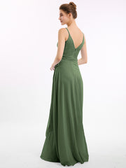 Spaghetti Bretelle Mousseline Robes Avec Ceinture Nœud Olive Verte