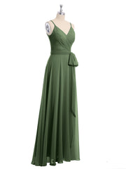 Spaghetti Bretelle Mousseline Robes Avec Ceinture Nœud Olive Verte