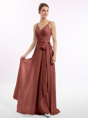 Spaghetti Bretelle Mousseline Robes Avec Ceinture Nœud terracotta