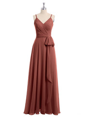 Spaghetti Bretelle Mousseline Robes Avec Ceinture Nœud terracotta