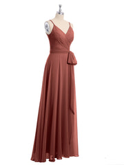 Spaghetti Bretelle Mousseline Robes Avec Ceinture Nœud terracotta
