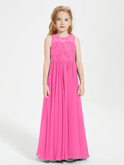 Robes Longues de Demoiselle d'Honneur Junior Haut en Dentelle Illusion Azalée