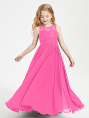 Robes Longues de Demoiselle d'Honneur Junior Haut en Dentelle Illusion Azalée