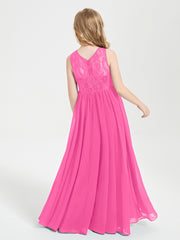 Robes Longues de Demoiselle d'Honneur Junior Haut en Dentelle Illusion Azalée