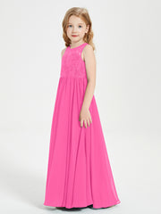 Robes Longues de Demoiselle d'Honneur Junior Haut en Dentelle Illusion Azalée