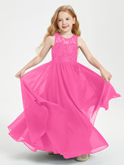 Robes Longues de Demoiselle d'Honneur Junior Haut en Dentelle Illusion Azalée