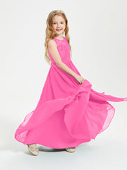 Robes Longues de Demoiselle d'Honneur Junior Haut en Dentelle Illusion Azalée