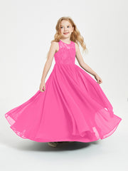 Robes Longues de Demoiselle d'Honneur Junior Haut en Dentelle Illusion Azalée