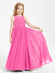 Robes Longues de Demoiselle d'Honneur Junior Haut en Dentelle Illusion Azalée