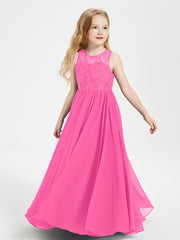 Robes Longues de Demoiselle d'Honneur Junior Haut en Dentelle Illusion Azalée