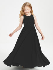 Robes Longues de Demoiselle d'Honneur Junior Haut en Dentelle Illusion Noir