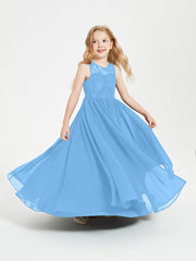 Robes Longues de Demoiselle d'Honneur Junior Haut en Dentelle Illusion Bleu