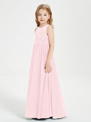 Robes Longues de Demoiselle d'Honneur Junior Haut en Dentelle Illusion Rose Pâle