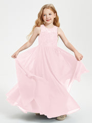 Robes Longues de Demoiselle d'Honneur Junior Haut en Dentelle Illusion Rose Pâle