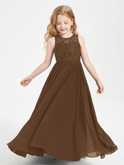 Robes Longues de Demoiselle d'Honneur Junior Haut en Dentelle Illusion Brun
