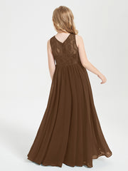 Robes Longues de Demoiselle d'Honneur Junior Haut en Dentelle Illusion Brun