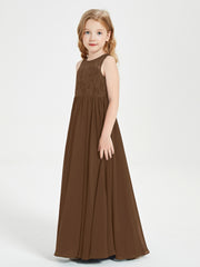 Robes Longues de Demoiselle d'Honneur Junior Haut en Dentelle Illusion Brun