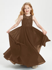 Robes Longues de Demoiselle d'Honneur Junior Haut en Dentelle Illusion Brun
