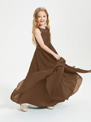 Robes Longues de Demoiselle d'Honneur Junior Haut en Dentelle Illusion Brun