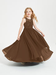 Robes Longues de Demoiselle d'Honneur Junior Haut en Dentelle Illusion Brun