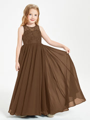Robes Longues de Demoiselle d'Honneur Junior Haut en Dentelle Illusion Brun