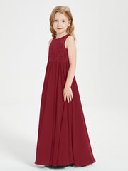 Robes Longues de Demoiselle d'Honneur Junior Haut en Dentelle Illusion Bordeaux