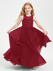 Robes Longues de Demoiselle d'Honneur Junior Haut en Dentelle Illusion Bordeaux