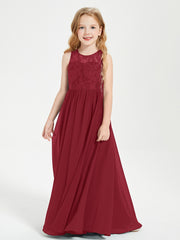 Robes Longues de Demoiselle d'Honneur Junior Haut en Dentelle Illusion Bordeaux