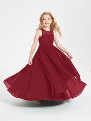 Robes Longues de Demoiselle d'Honneur Junior Haut en Dentelle Illusion Bordeaux