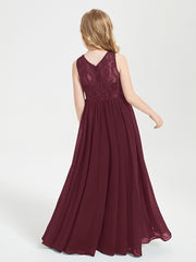 Robes Longues de Demoiselle d'Honneur Junior Haut en Dentelle Illusion Cabernet
