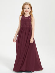 Robes Longues de Demoiselle d'Honneur Junior Haut en Dentelle Illusion Cabernet