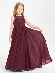 Robes Longues de Demoiselle d'Honneur Junior Haut en Dentelle Illusion Cabernet