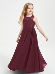 Robes Longues de Demoiselle d'Honneur Junior Haut en Dentelle Illusion Cabernet