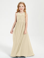 Robes Longues de Demoiselle d'Honneur Junior Haut en Dentelle Illusion Champagne