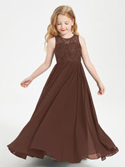 Robes Longues de Demoiselle d'Honneur Junior Haut en Dentelle Illusion Chocolat