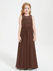 Robes Longues de Demoiselle d'Honneur Junior Haut en Dentelle Illusion Chocolat