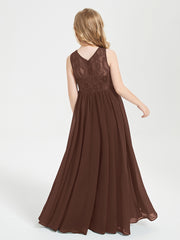 Robes Longues de Demoiselle d'Honneur Junior Haut en Dentelle Illusion Chocolat