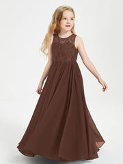 Robes Longues de Demoiselle d'Honneur Junior Haut en Dentelle Illusion Chocolat