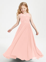 Robes Longues de Demoiselle d'Honneur Junior Haut en Dentelle Illusion Corail