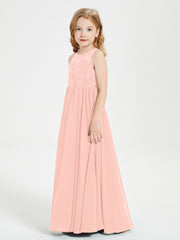 Robes Longues de Demoiselle d'Honneur Junior Haut en Dentelle Illusion Corail