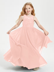 Robes Longues de Demoiselle d'Honneur Junior Haut en Dentelle Illusion Corail
