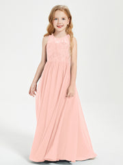 Robes Longues de Demoiselle d'Honneur Junior Haut en Dentelle Illusion Corail