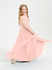 Robes Longues de Demoiselle d'Honneur Junior Haut en Dentelle Illusion Corail