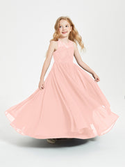 Robes Longues de Demoiselle d'Honneur Junior Haut en Dentelle Illusion Corail